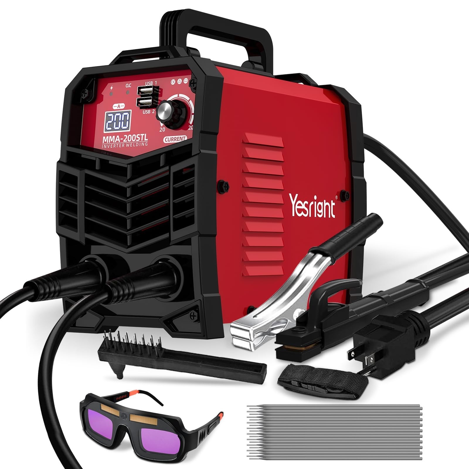 Mini Stick Welder 200A, 110V Portable IGBT Inverter with Auto-Darkening Goggles