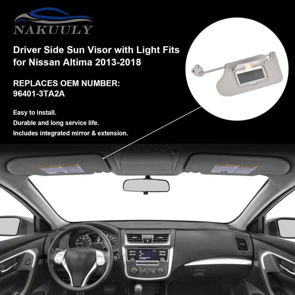 Nakuuly Left Driver Side Sun Visor Gray with Light, Side,
