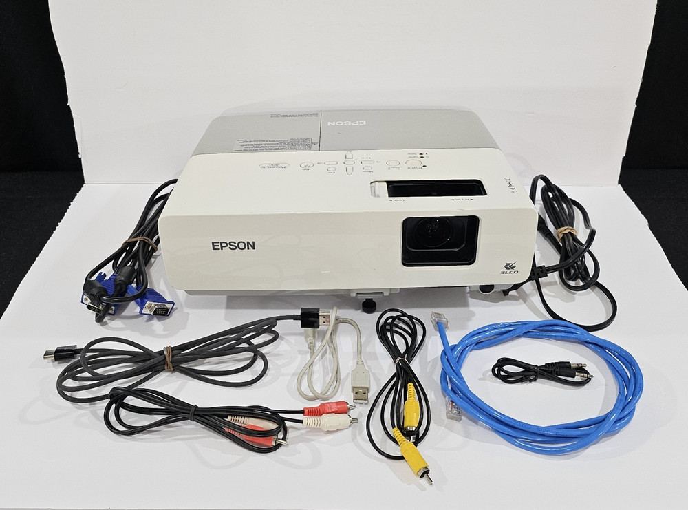 Epson PowerLite 83C EMP-83 LCD Projector VGA S-Video LAN + Cable Bundle Tested