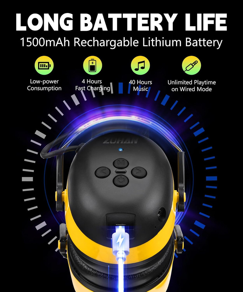 EM037 Bluetooth Hearing Protection,Nrr 25Db Noise Reduction Ear Protection with