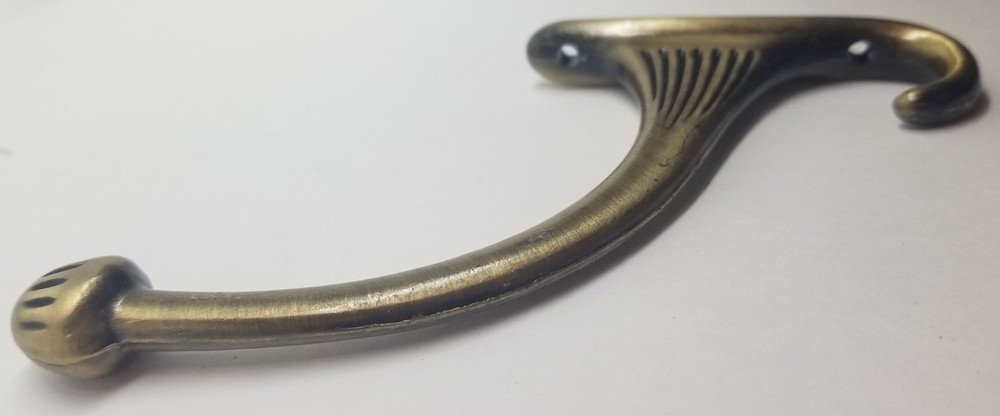 Single ANTIQUE BRASS costumer coat hook hall tree hat rack wall vintage old rust