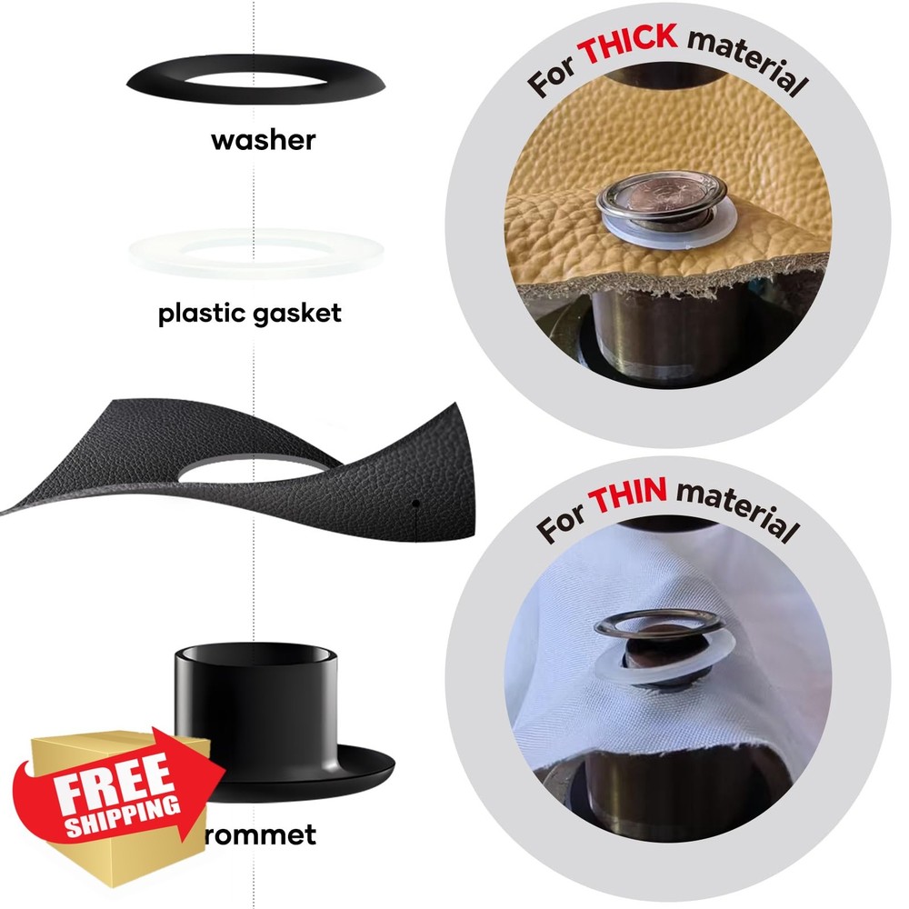 1/4" Brass Grommet Refill Black 300 Sets Rustproof Eyelets for Tools