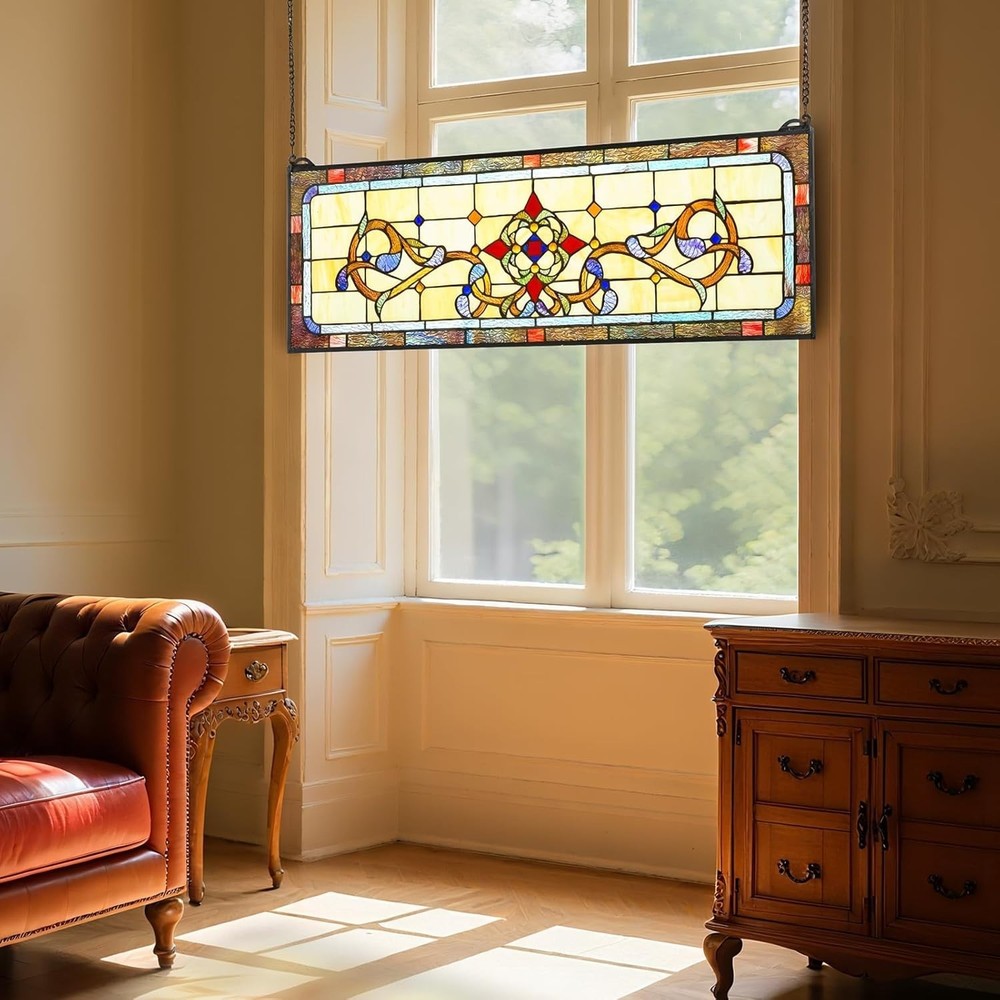 Tiffany Style Stained Glass Window Panel Hanging Transom
