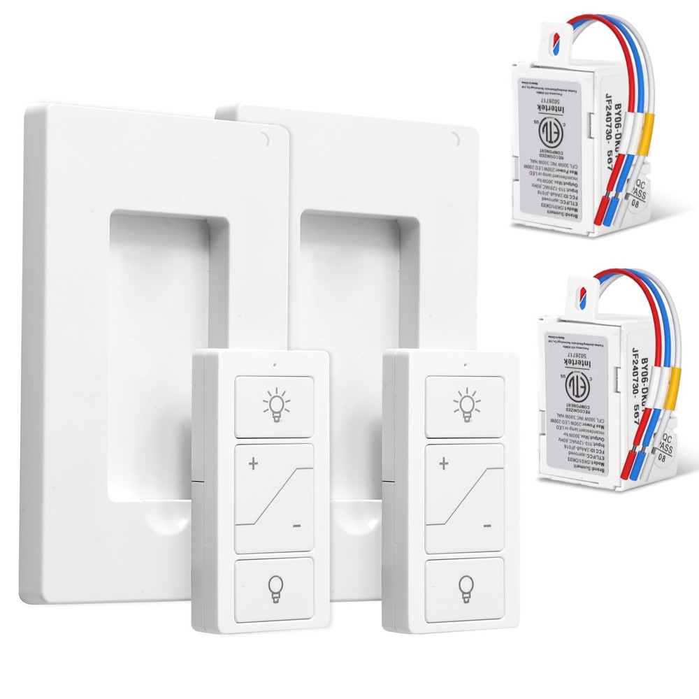 Wireless Dimmer Switch, 2 Remote Light Switch and 2 Receiver kit, Work with A...