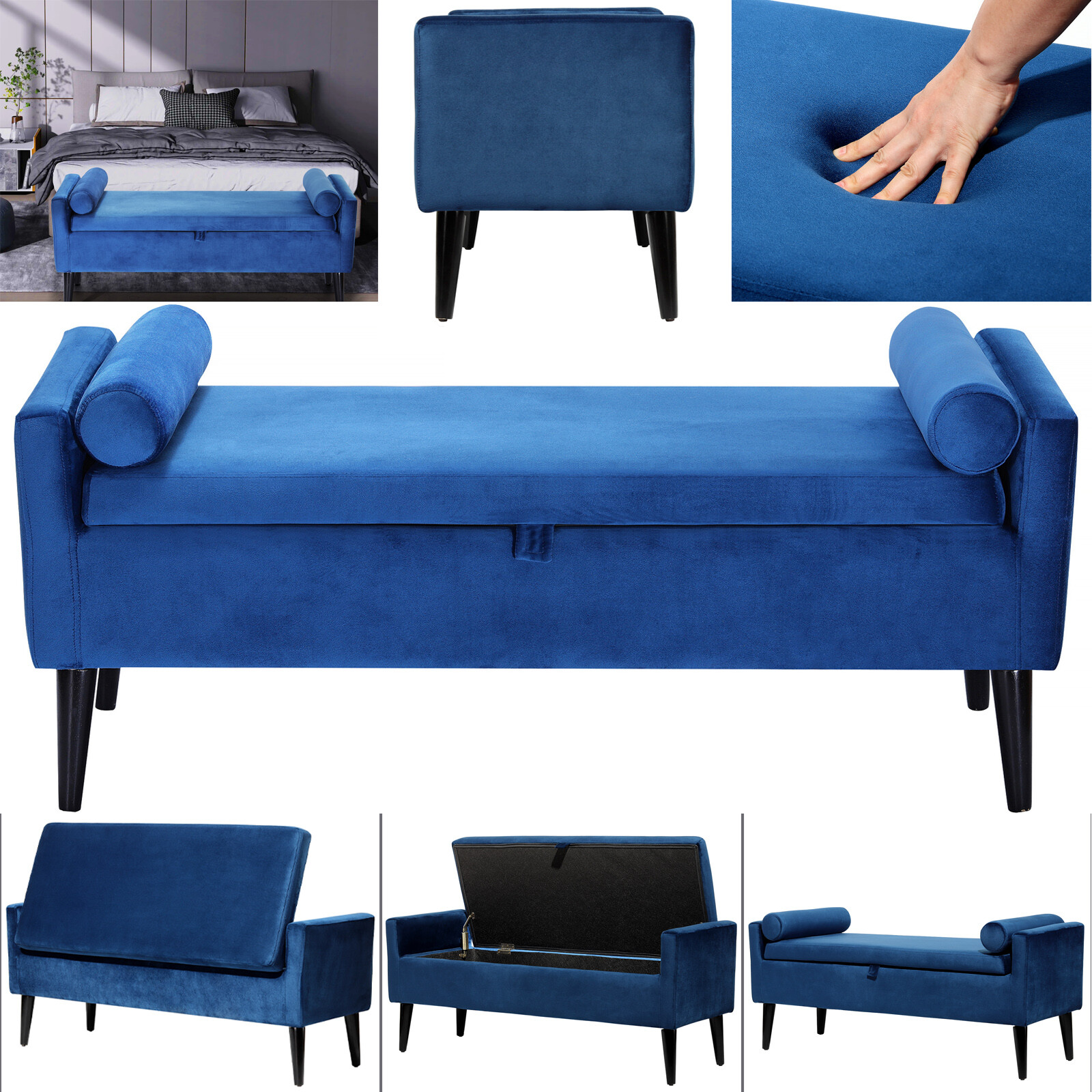 Modern Storage Bench Ottoman Velvet Upholstered Storage Seat in Entryway Bedroom