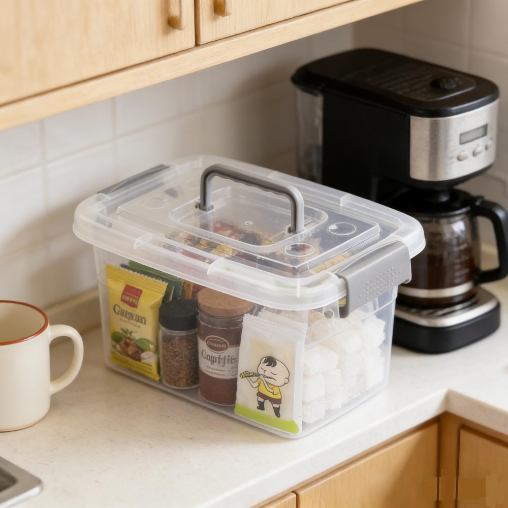 6-Pack Home Storage Bins, Plastic Container, Latching Box with Handle (Grey h...