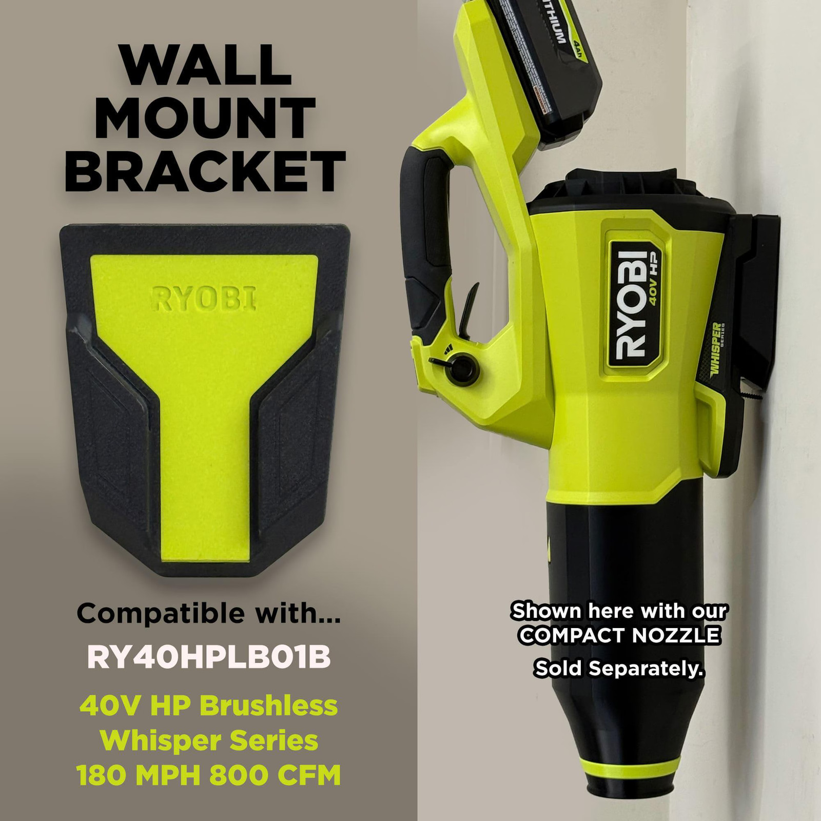 Wall Mount Bracket for RYOBI 40V HP 800 CFM Blower Model RY40HPLB01