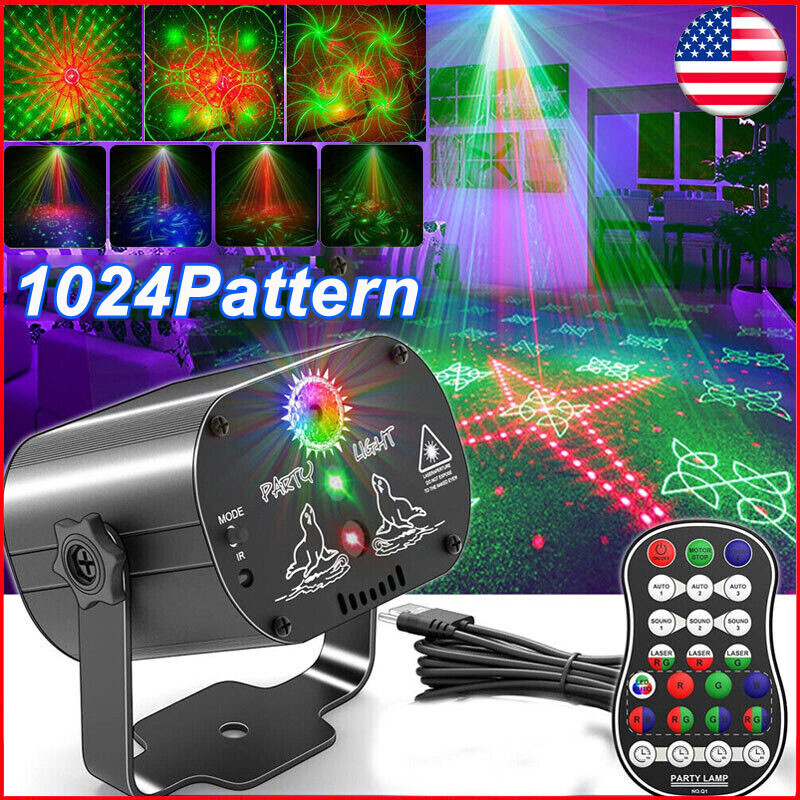 1024Pattern DJ Disco Stage Party Lights Laser Light RGB Strobe Projector &Remote