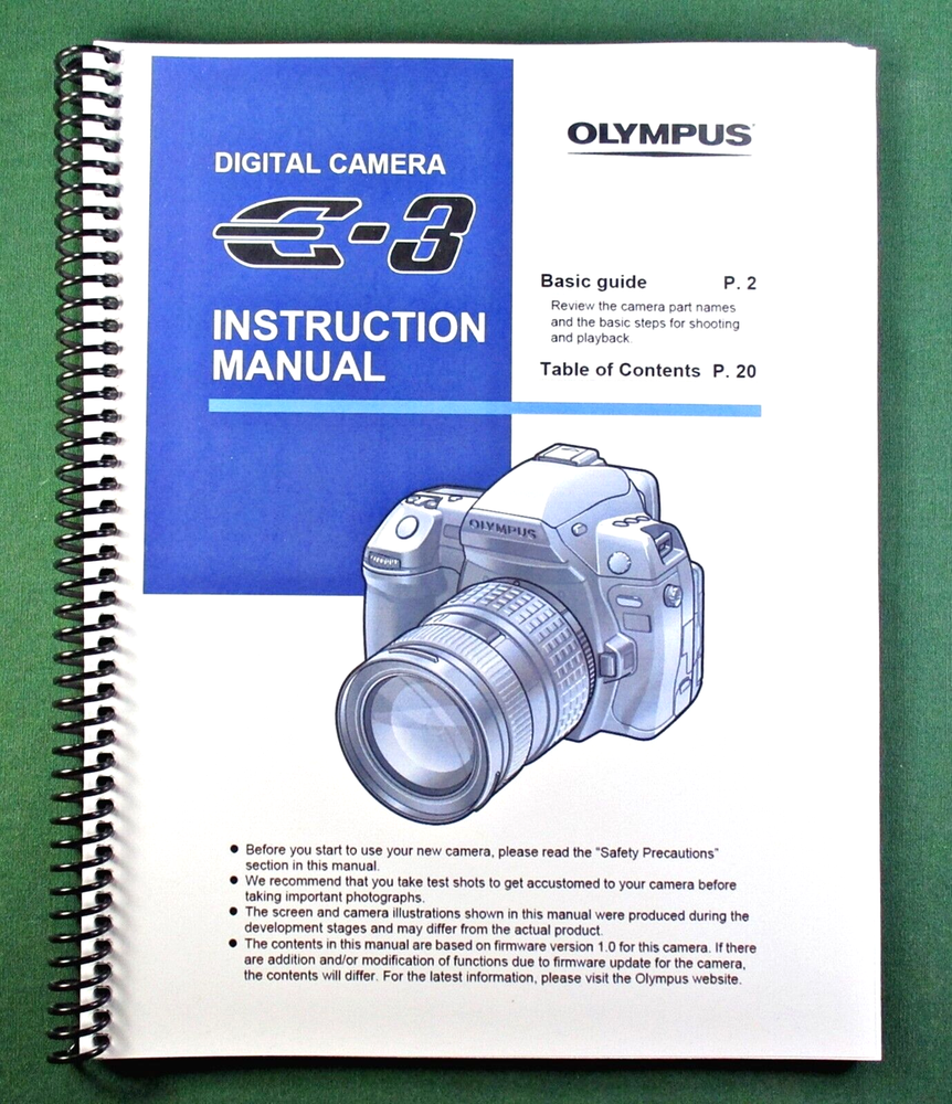 Olympus E-3 Instruction Manual: 156 Pages & Protective Covers!