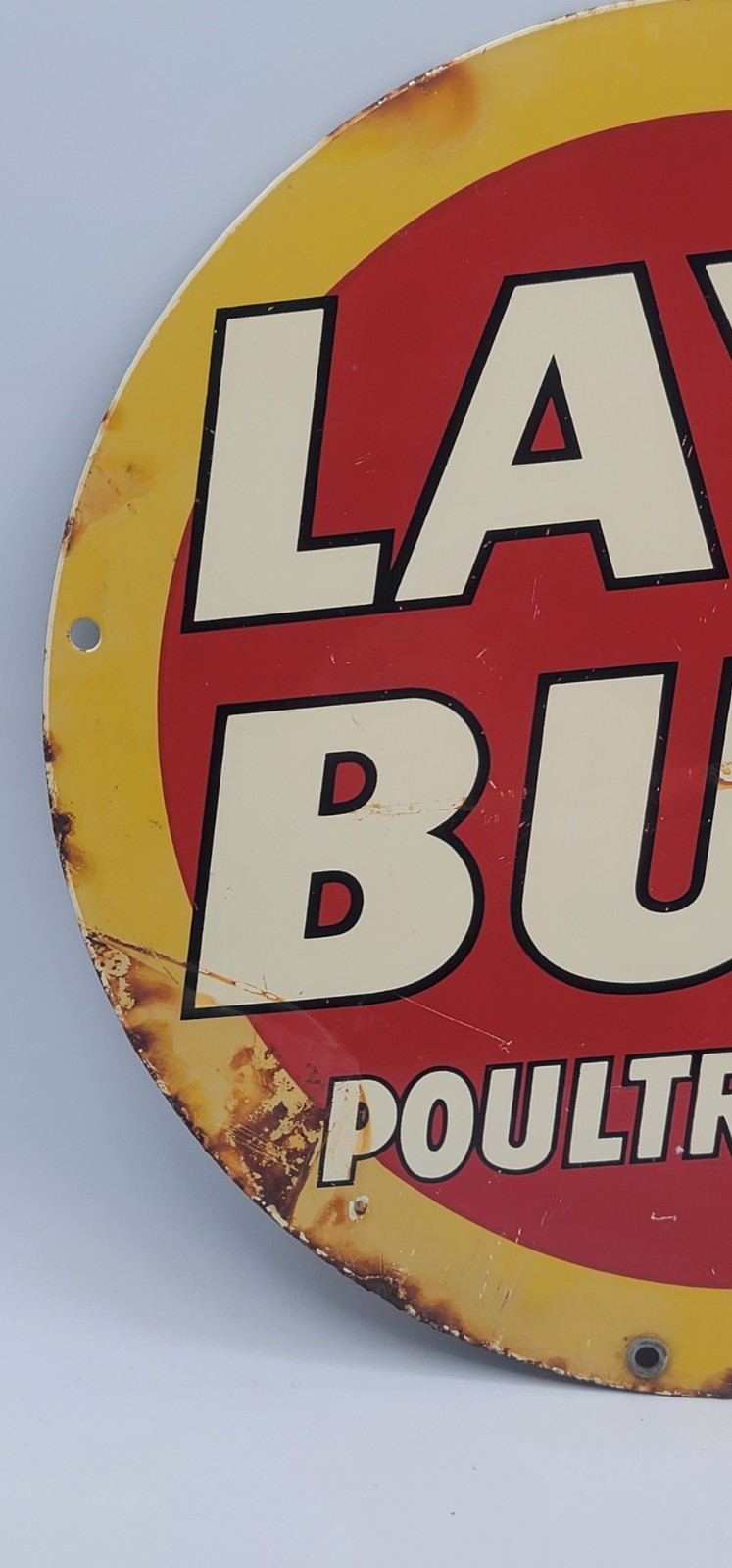 Vintage Lay Or Bust Poultry Feeds Rustic Chicken Porcelain Enameled Metal Sign