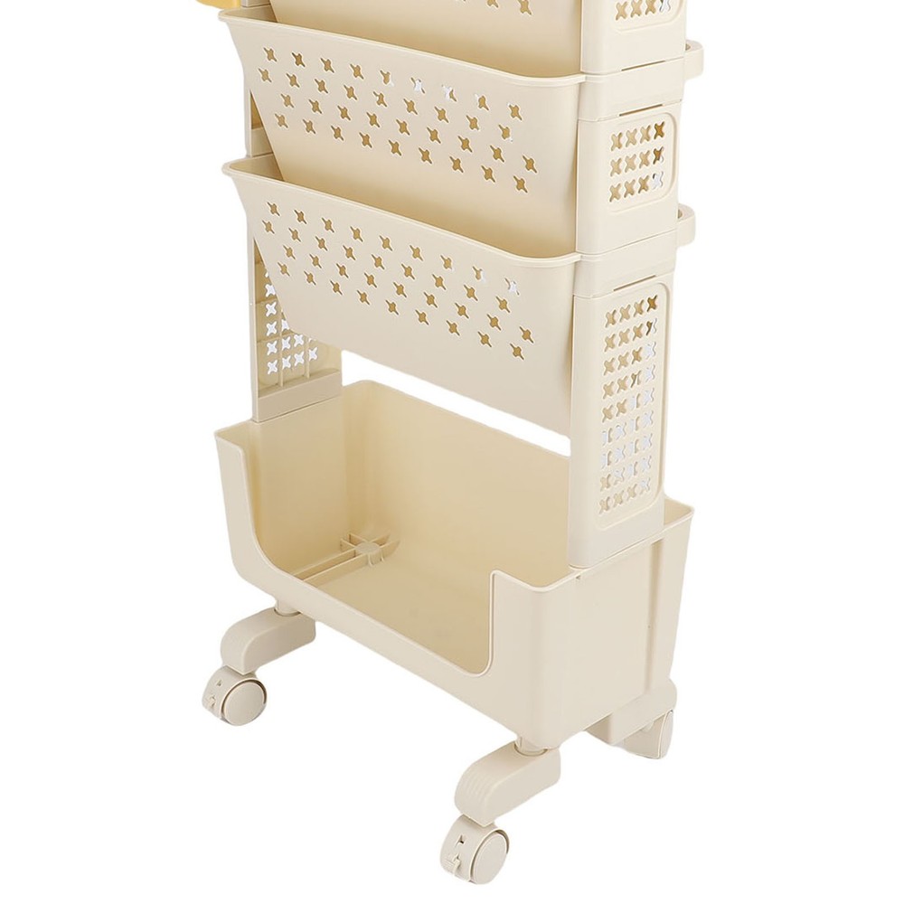 Rolling Book Cart 5 Tier PP Multi-Functional Movable Storage Book Rack White
