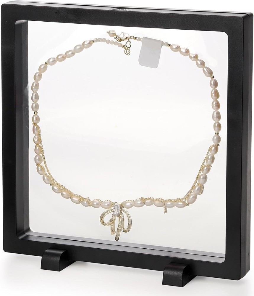 8 Pack Large 3D Floating Display Case, 6" Black Rock Display Frames with Stan...