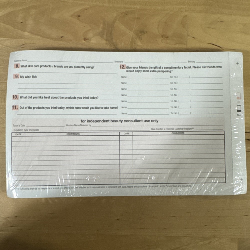 Mary, Kay customer profile forms 25 pack 2010