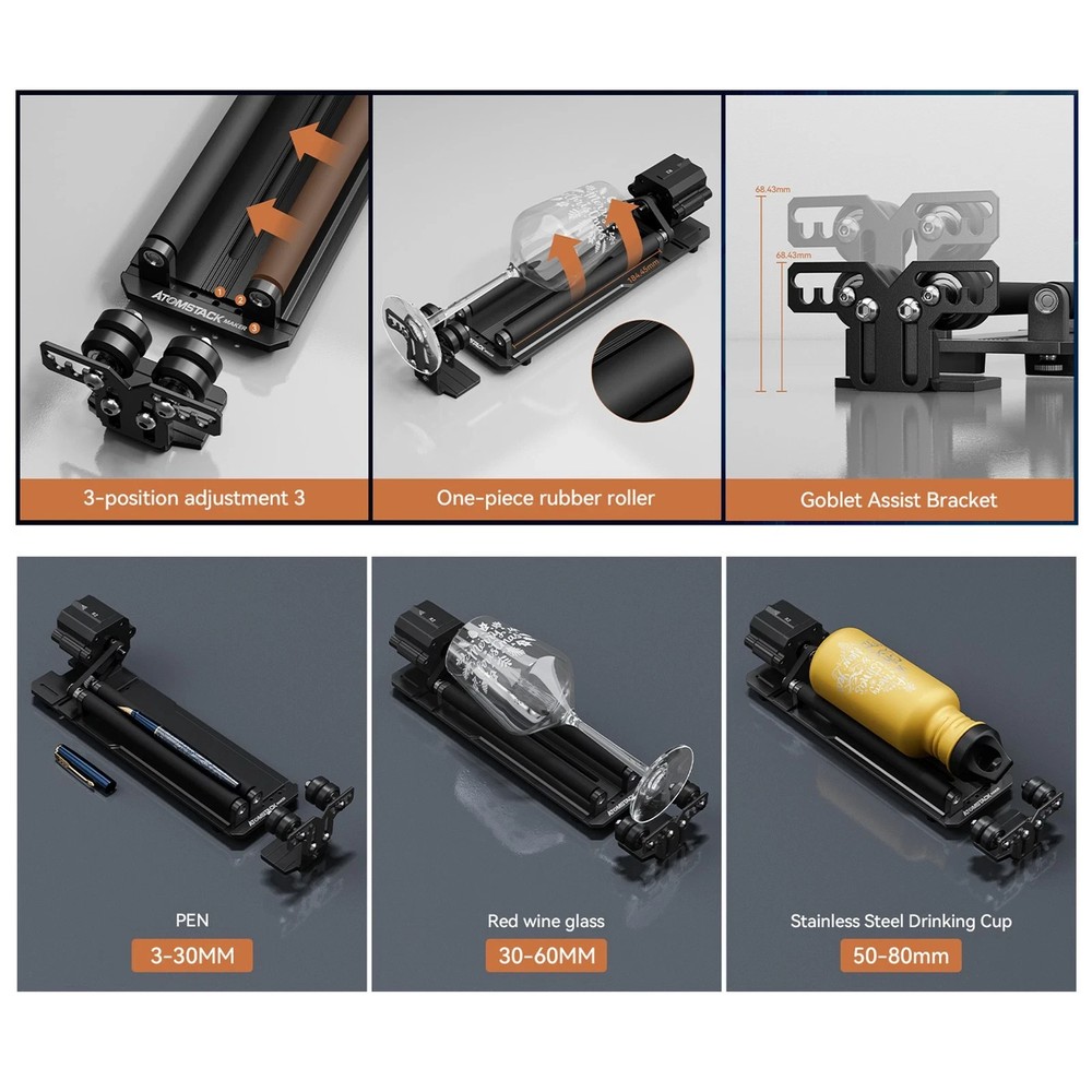 Used Atomstack R2-B Laser Rotary Roller for A6 A12 A24 Pro Swiitol E6 E18 E24