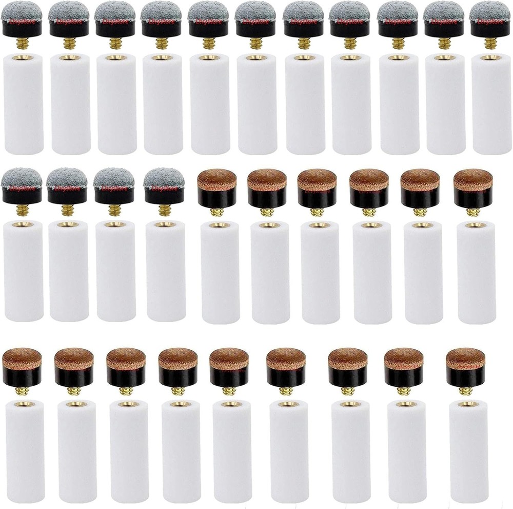 60Pcs 13mm Hard & Soft Cue Tips with Ferrules - Billiard Replacement Set