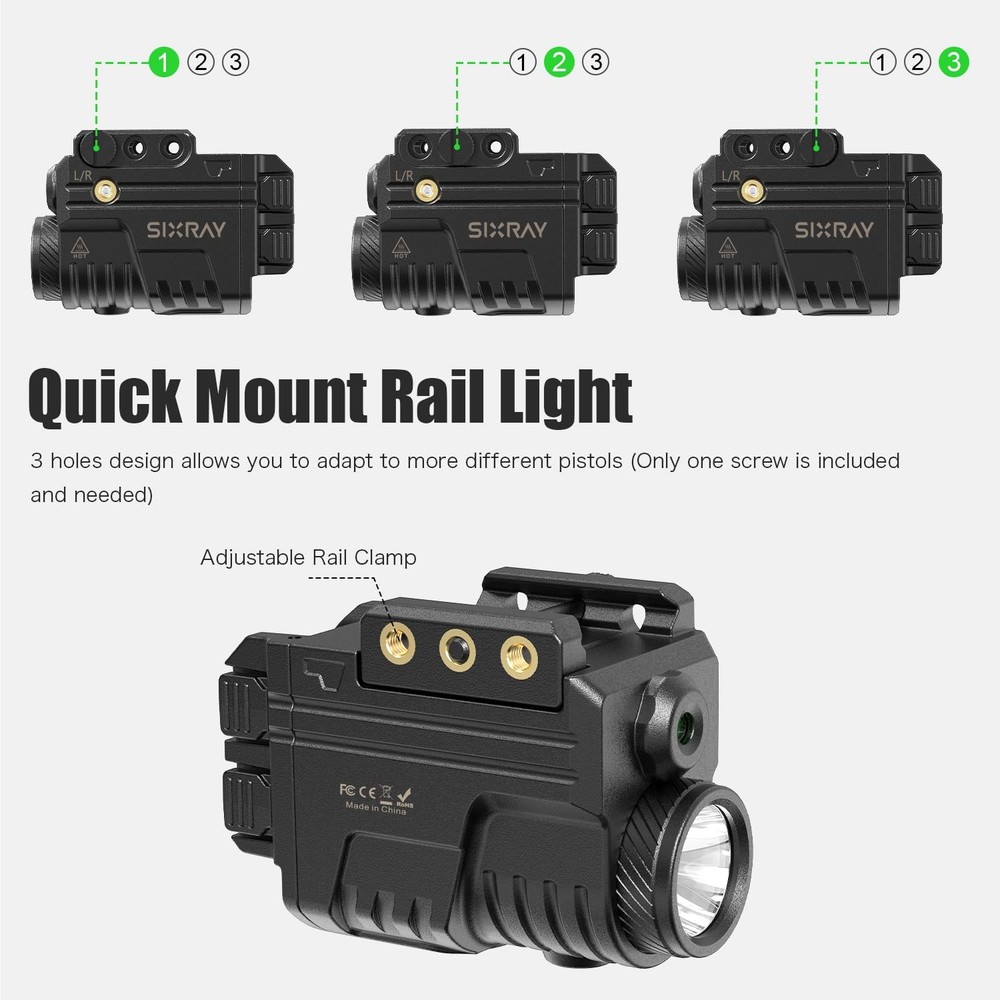 SIXRAY Rechargeable Red Laser and Flashlight for Light Combo