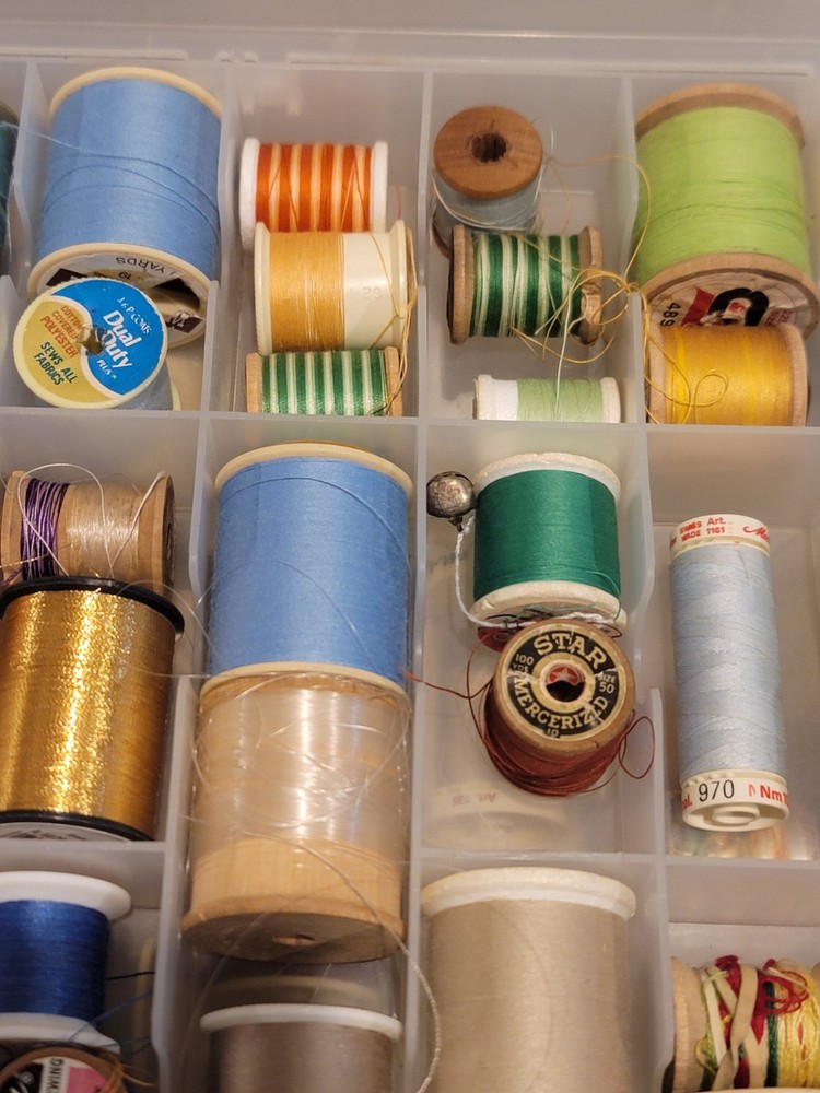 Plastic Double Sided Sewing Thread Storage Case With Various Threads Included