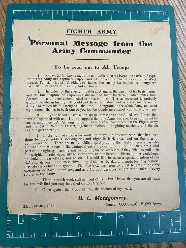 WWII British Message from the Army Commander Montgomery