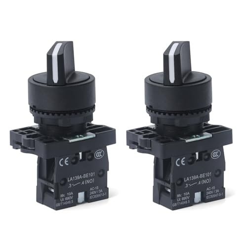 2PCS 22MM 2 Position Selector Switch Maintained 1NO 2 Position Maintained