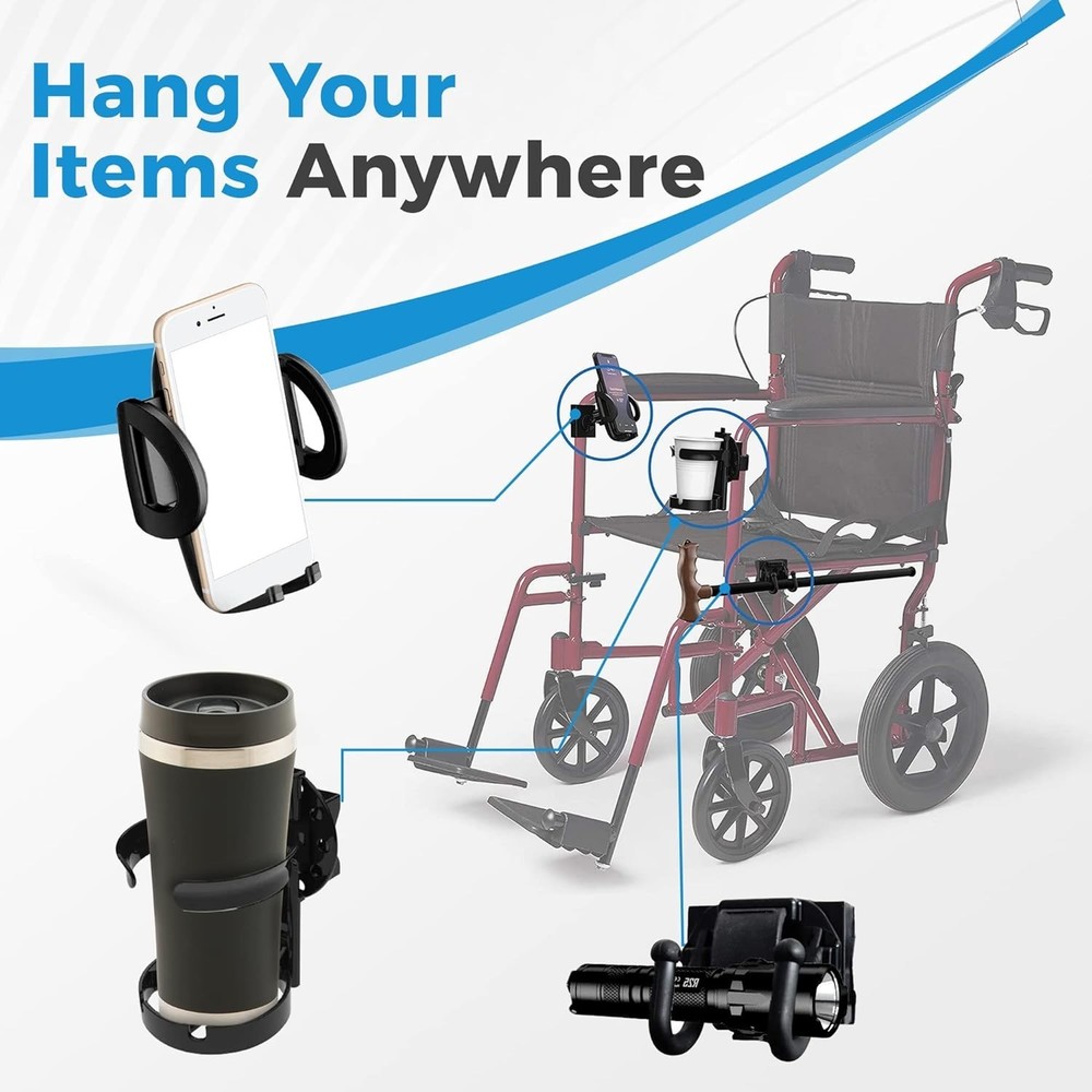Mobility Combo Pack, Hook, Phone and Cup Holder for Walker, Portable Beverage...