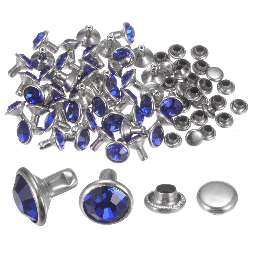 100pcs Crystal Rivets 8mm Rhinestone Rivets Rapid Stud Rivets, Azure