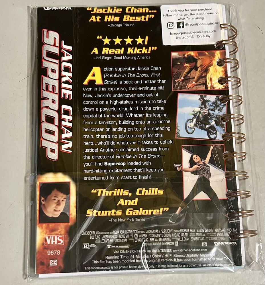 Handmade Repurposed Notebook Made From VHS Tape Cover Super Cop