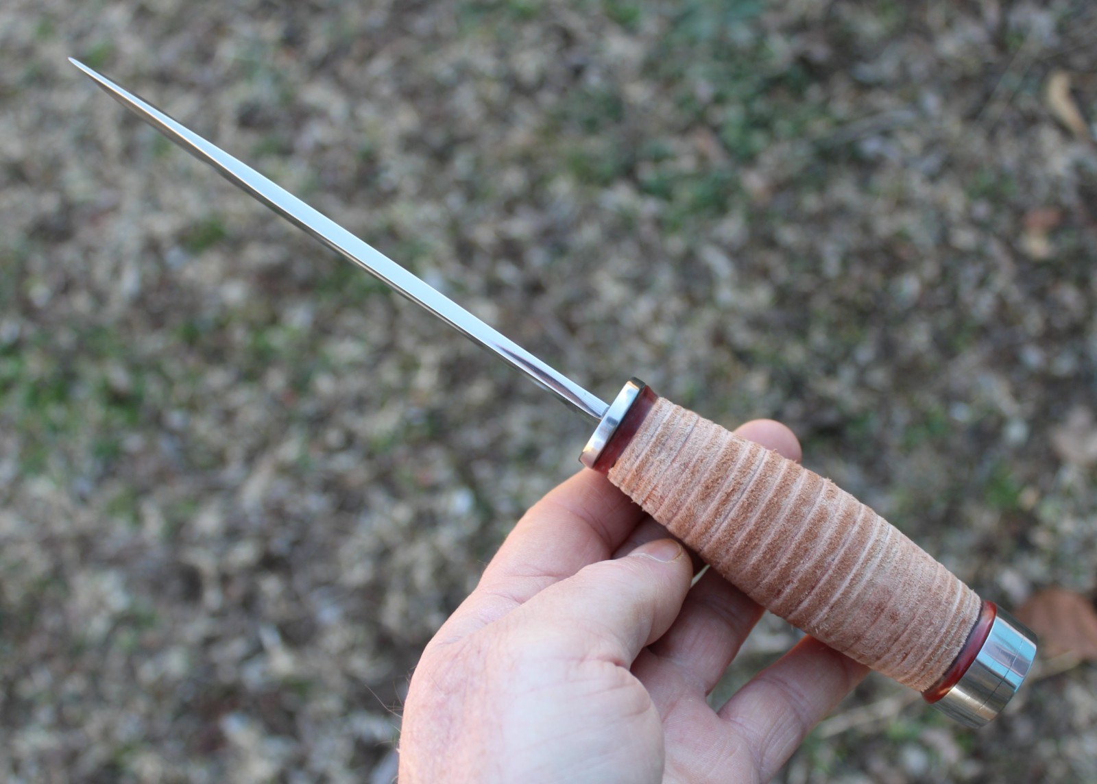 BGCK&T Custom Cattaraugus 225-Q Knife With New Leather Handle Sheath Full Blade