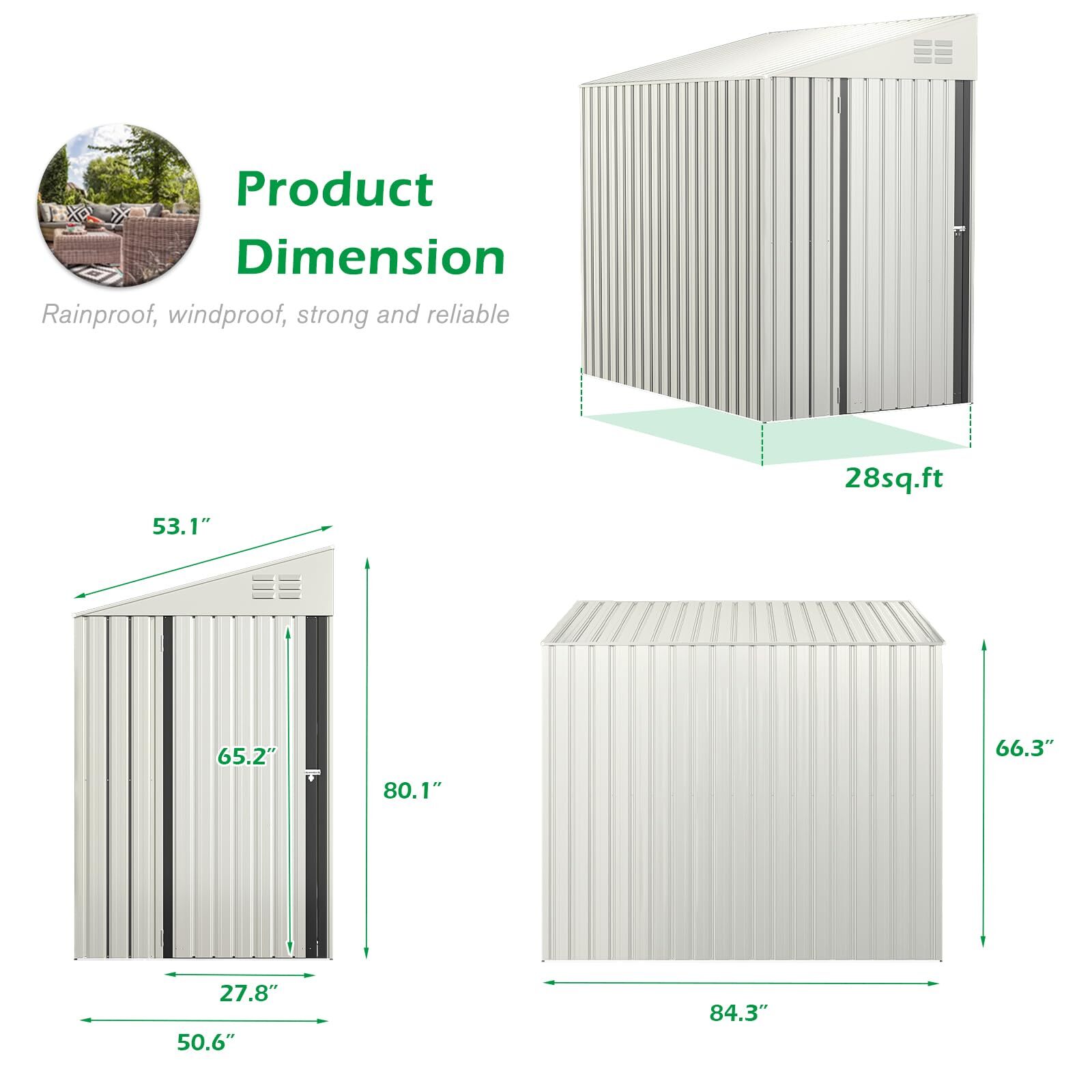 Outdoor Lean to Storage Shed Metal Side Door Shed Outdoor Storage Cabinet Garden