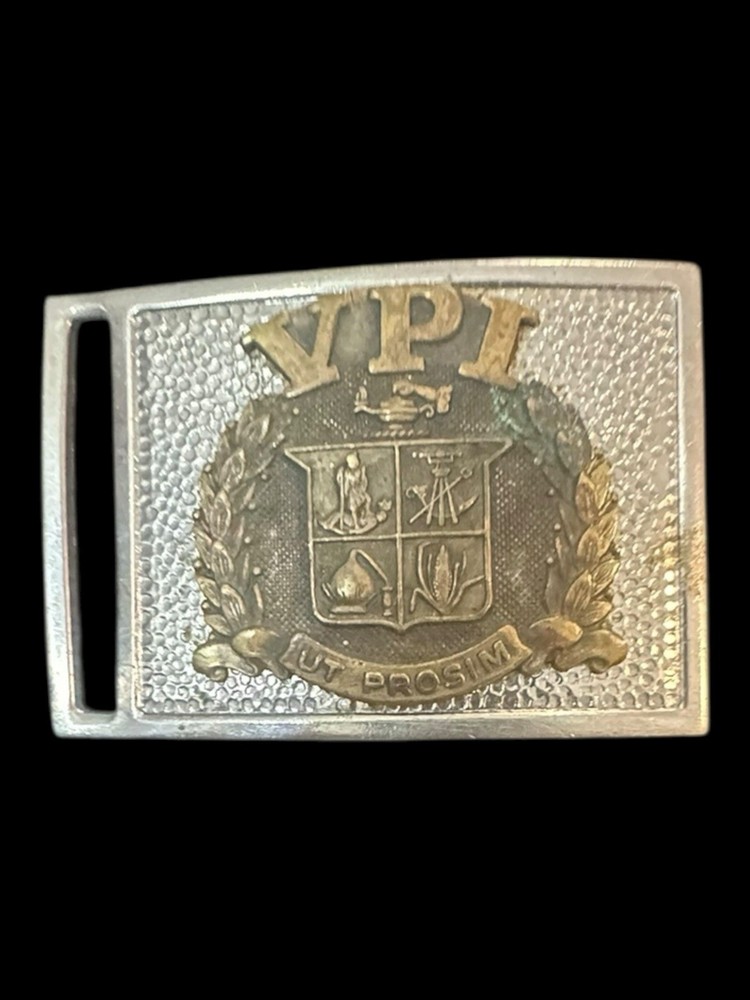 Vintage VIRGINIA POLYTECHNICAL INSTITUTE VPI WW2 CADETS BELT BUCKLE "UT PROSIM"