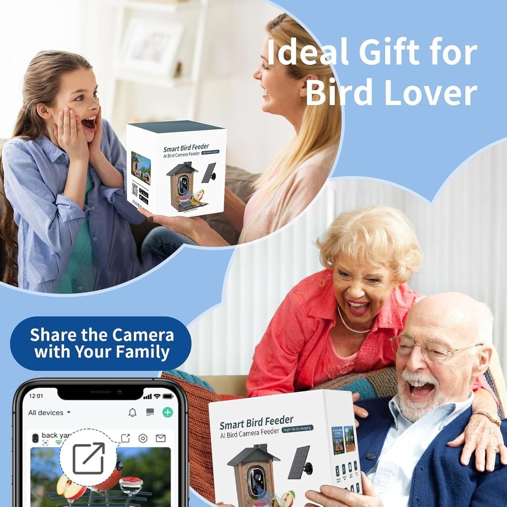 Waterproof Smart Bird Feeder with AI Camera - Real-Time Watching Made Easy
