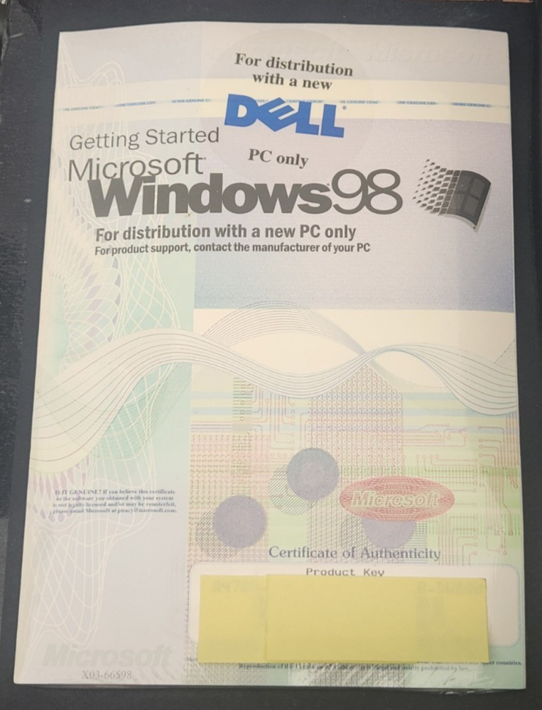 DELL Getting Started Microsoft Windows 98 CD, Manual, and COA Sealed