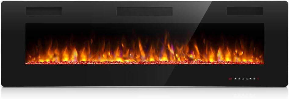 60 Inch Electric Fireplace in-Wall Recessed, Multicolor Flame, Timer, & Remote