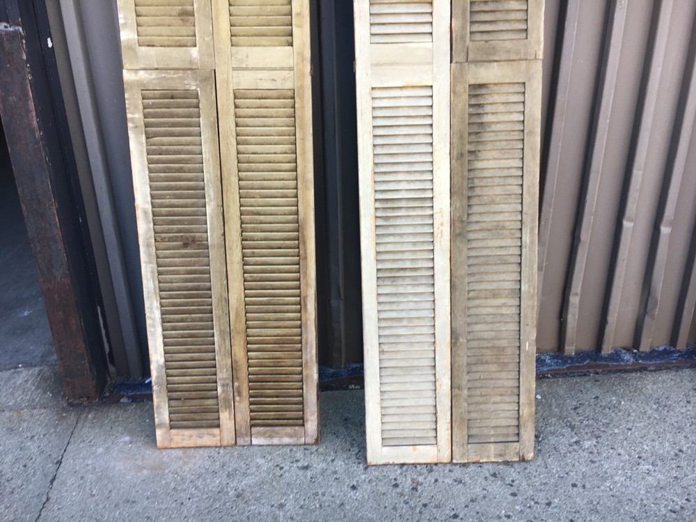 Tall pair c1900 interior louvered split panel shutters mustard 92.5" x 20" wide