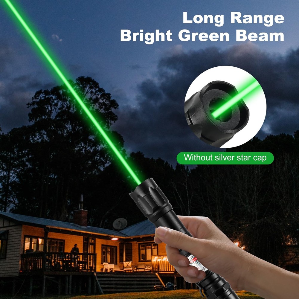 Green Laser Pointer High Power Pen - Long Range Rechargeable Laser Beam, USB-...