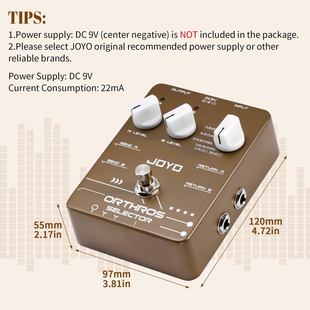 JOYO Line Selector Guitar Pedals 6 Mode Switch with AB 2 Effect Loops Coffee