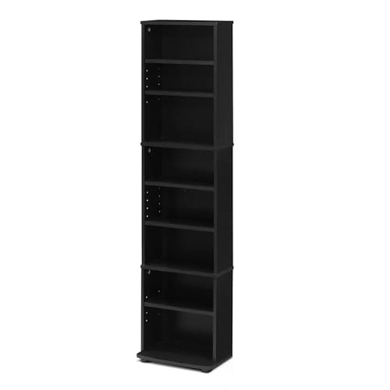 Multimedia Storage Tower Adjustable Shelves Space Saving Wood Constructed Unit