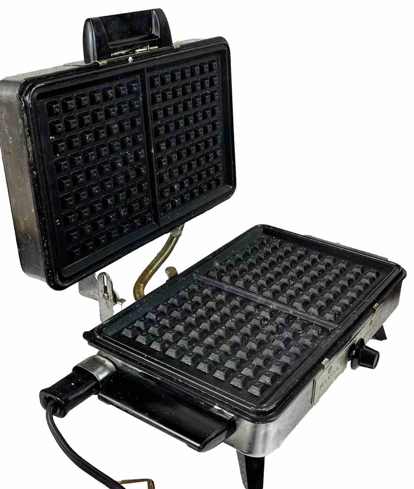 VTG Rival Chrome Waffle Maker Rectangle Pizzerella Tested and Working MCM Retro