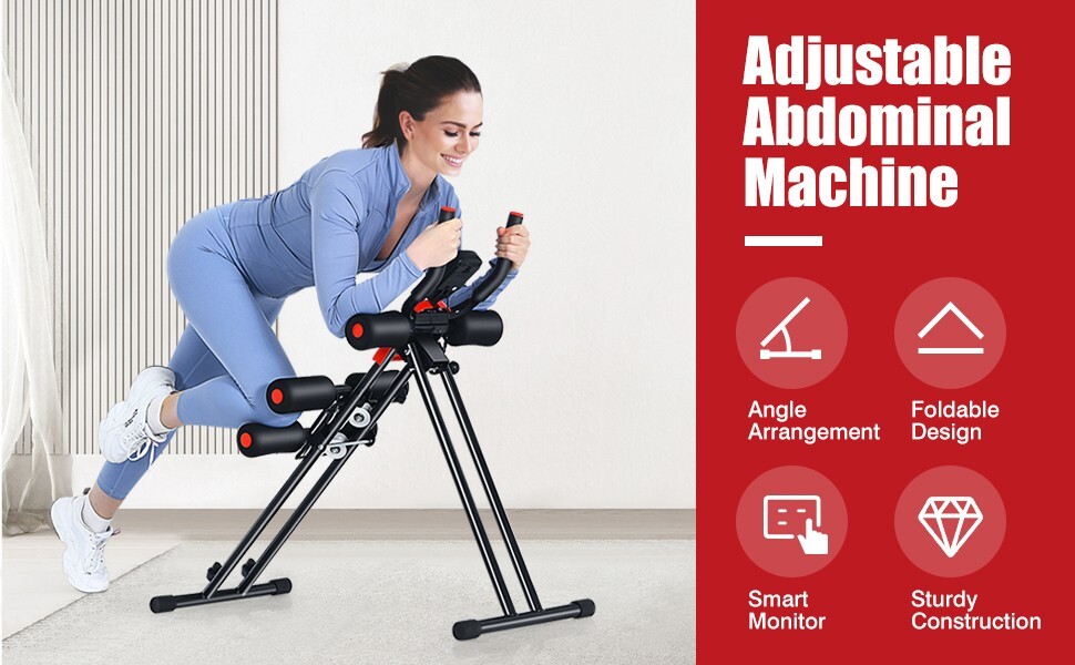 Foldable Core Abdominal Trainer Adjustable AB Crunch Workout Machine LCD Display