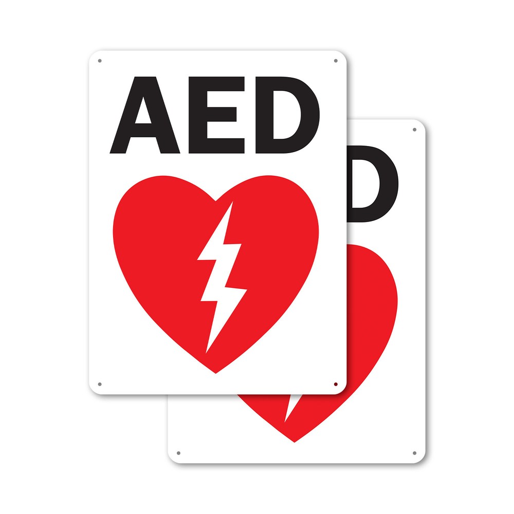 (2 Pack) AED Sign Decal Metal Plastic