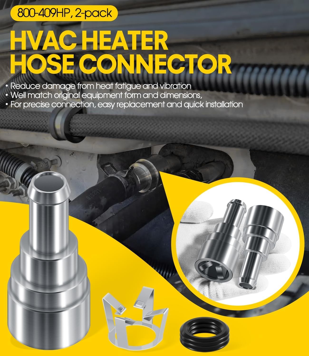 2PC Heater Core Coolant Hose Connector Fitting For Chevrolet Silverado 800-409HP