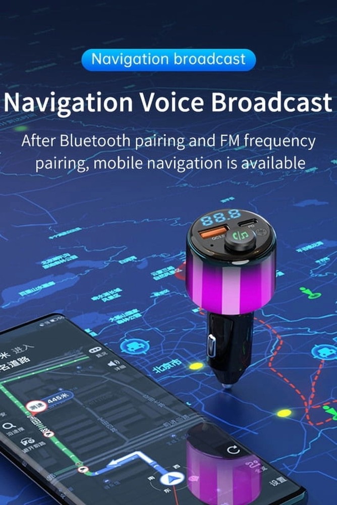 Bluetooth Car Kit: 5.3 FM Transmitter, 5 Color LED – PD 30W & QC 18W Charger