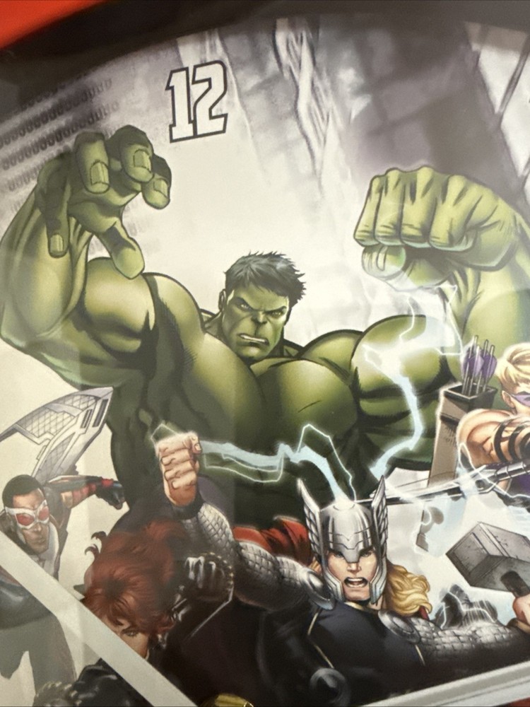 12 Inch Marvel Clock Battery Operated Featuring Avengers, Hulk, Thor, Cpt Ameri