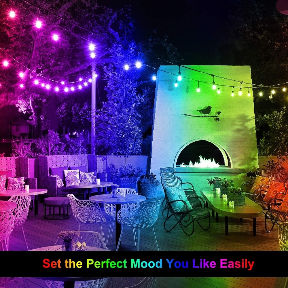 Waterproof RGB 48FT Outdoor String Lights with Dimmable Remote Functionality