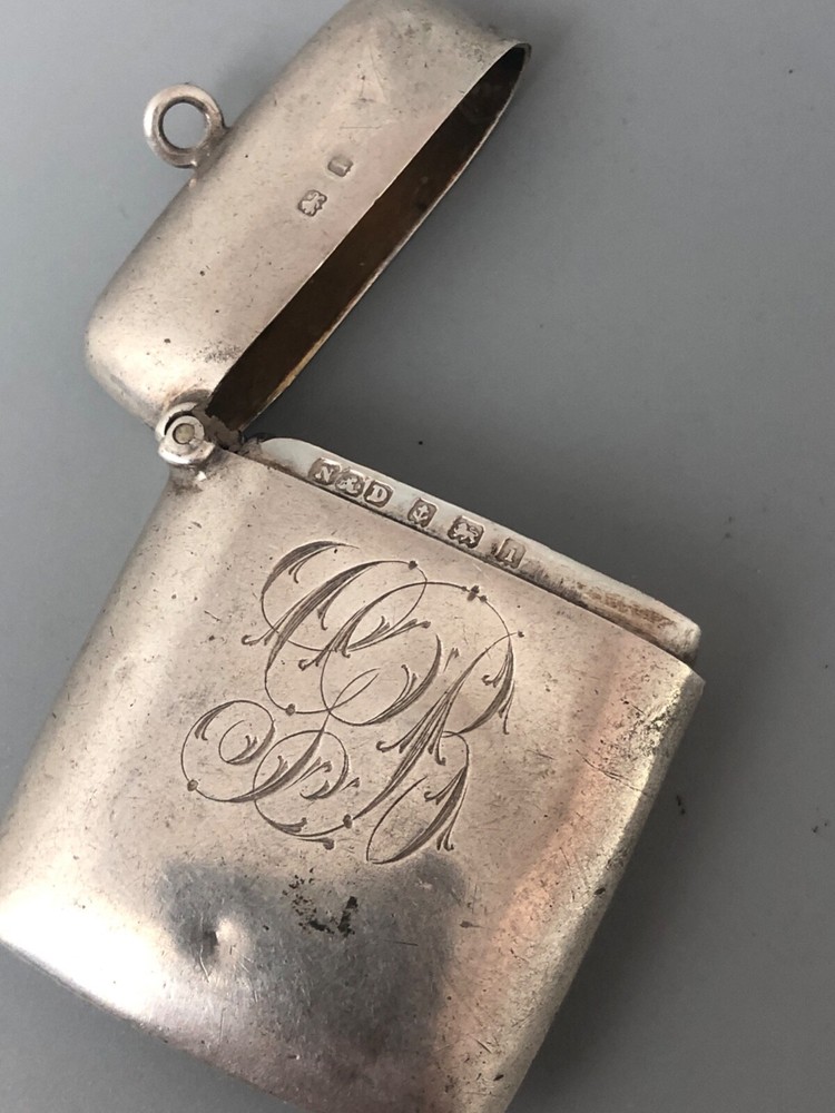 Edwardian Solid Silver Vesta Case N&D Birmingham 1908 BZX