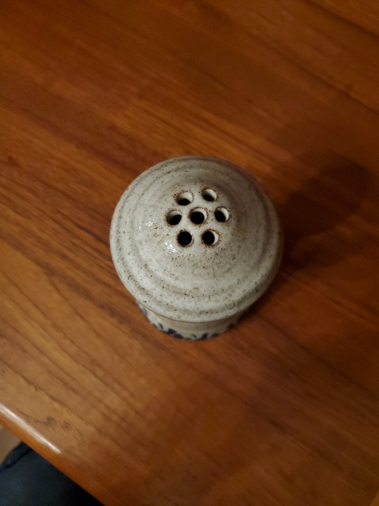Signed Studio Art Pottery Cheese Shaker Speckled Blue & Tan