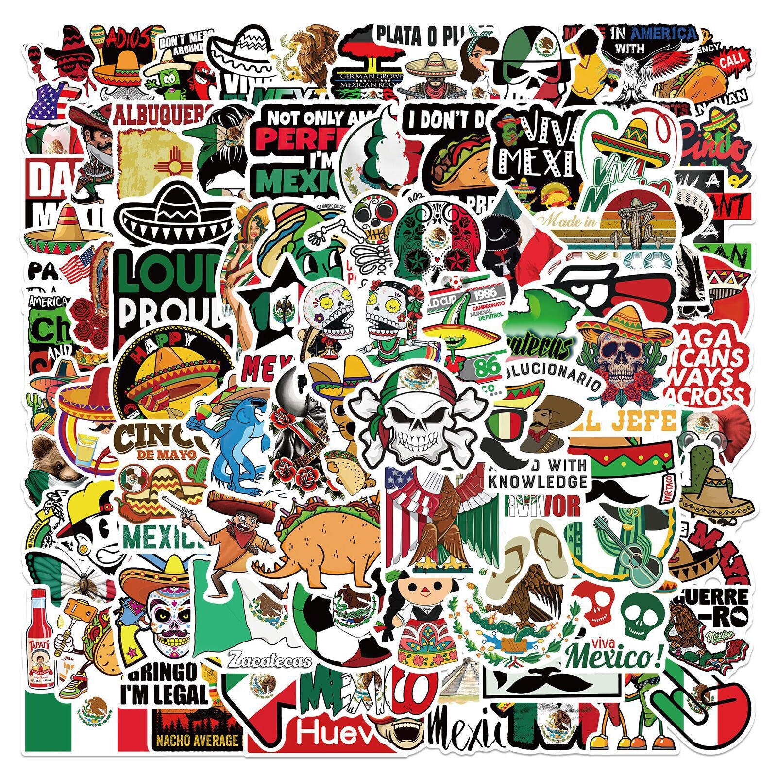 98 Pcs Mexican Stickers Mexico Flag Hispanic Latino Pride Sticker Funny Joke