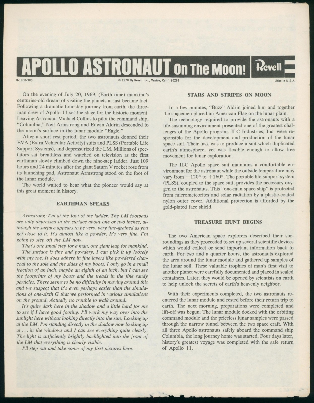 1970 Apollo 11 Lunar Module Revell Monogram Model Instructions NASA Moon Landing