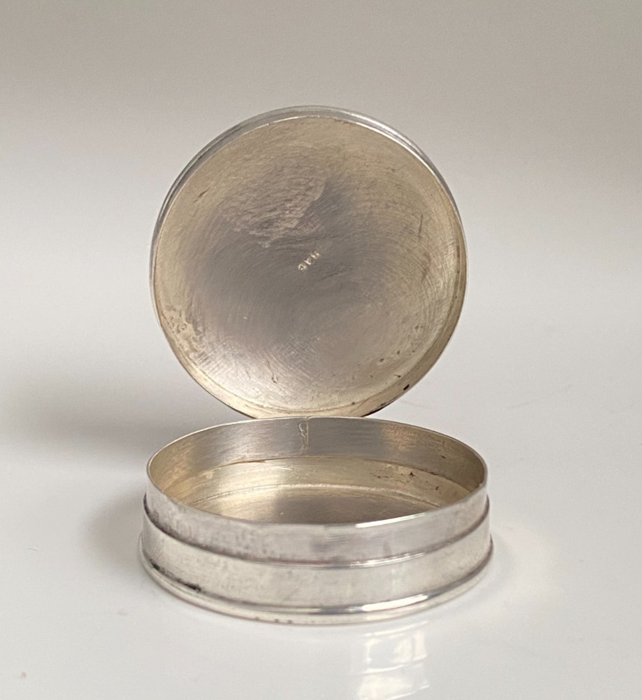 Vintage Carrs Solid Silver Hinged Pill Box Chased Foliate Border Hallmarked
