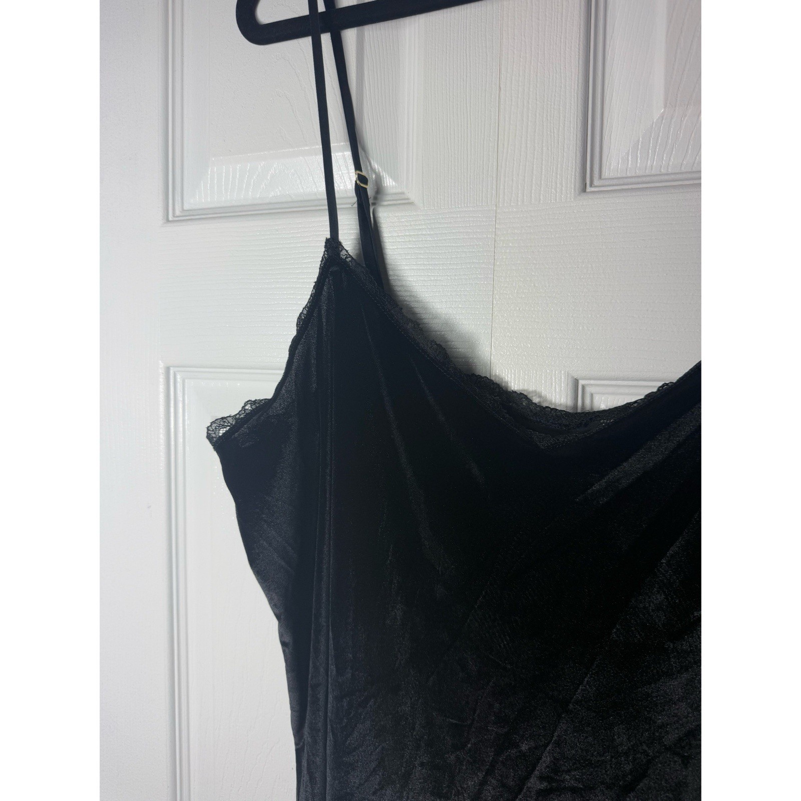 Victoria’s Secret Black Velvet Lace Trim Chemise Slip Dress Nightgown Size XL