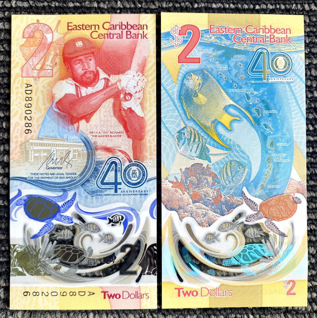 East Caribbean 2 Dollars 2023-2024 40th P61 Polymer Comm Banknote UNC
